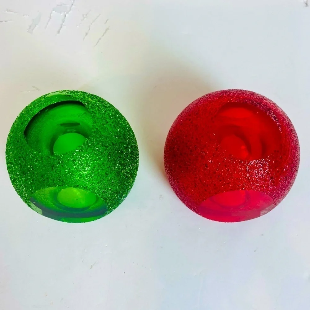 Set Of 2 Green And Red Sugar Iced Sommerso Crystal Votive Candle Holders